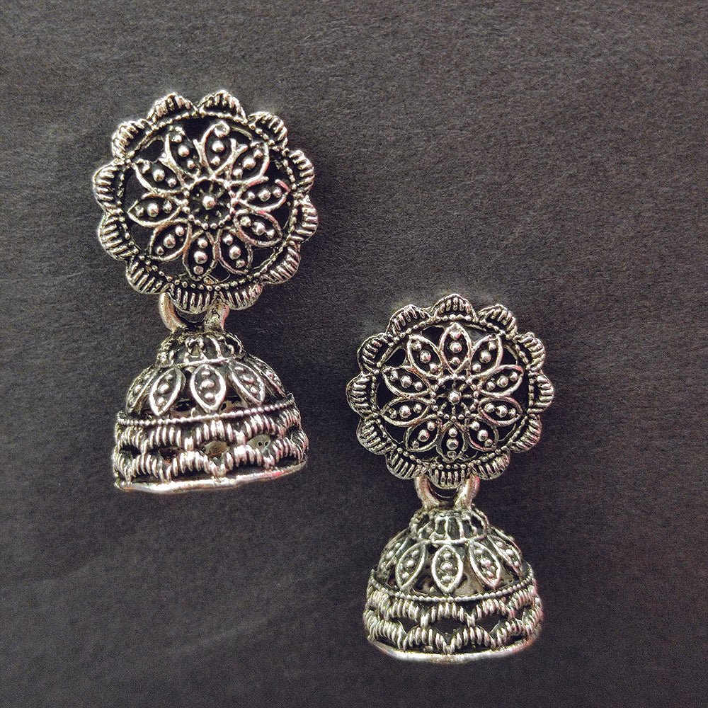 Jewelmaze Oxidised Plated Jhumki Earrings