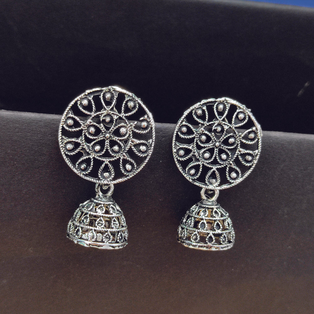 Jewelmaze Oxidised Plated Jhumki Earrings
