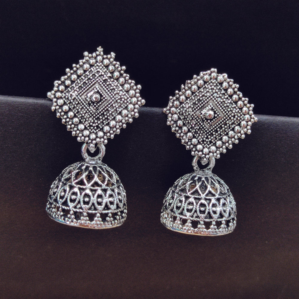Jewelmaze Oxidised Plated Jhumki Earrings