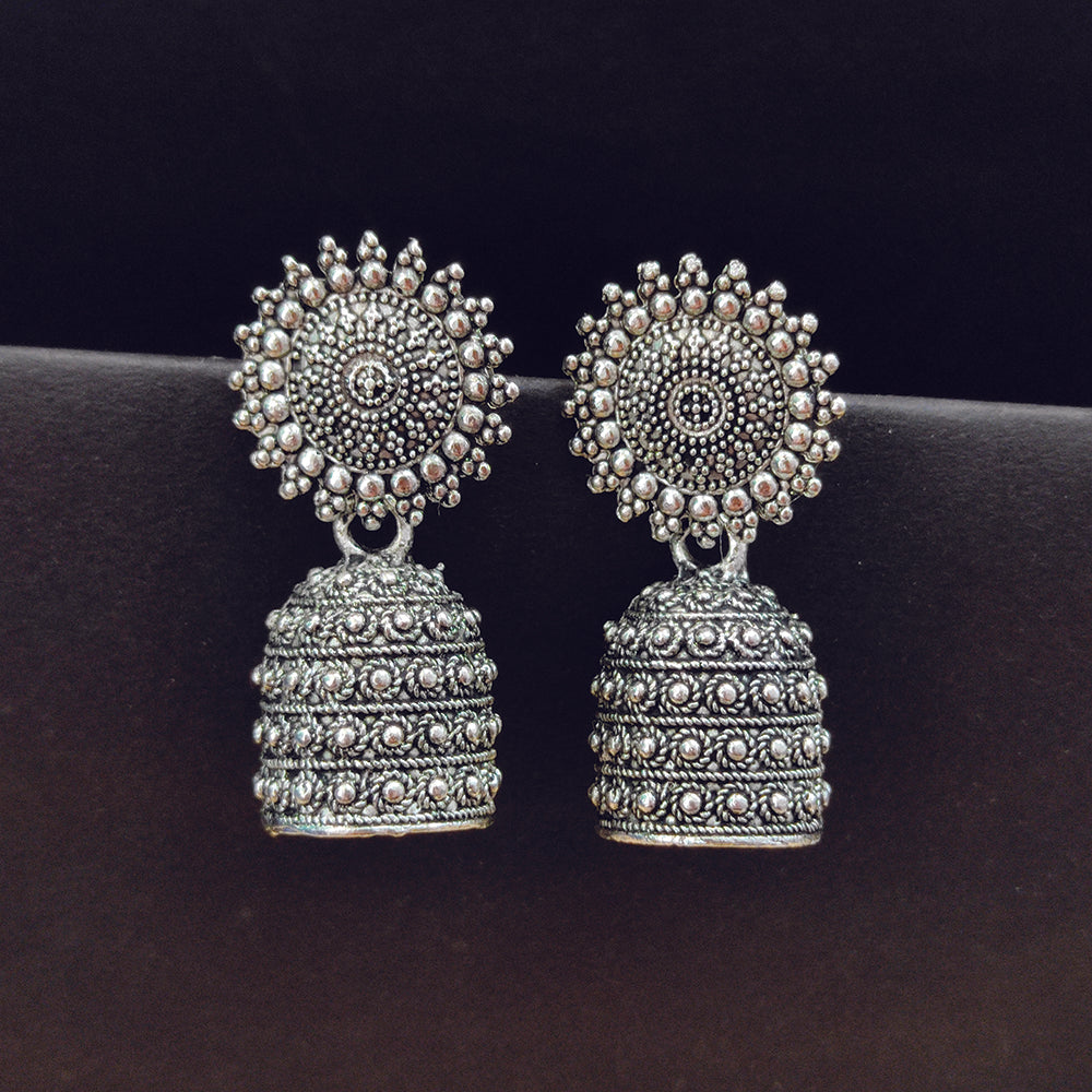 Jewelmaze Oxidised Plated Jhumki Earrings
