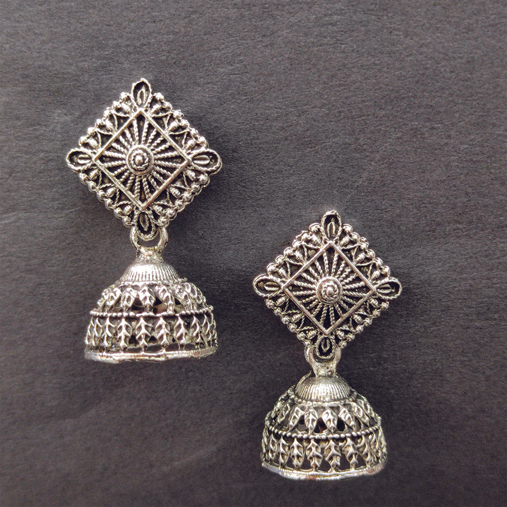 Jewelmaze Oxidised Plated Jhumki Earrings