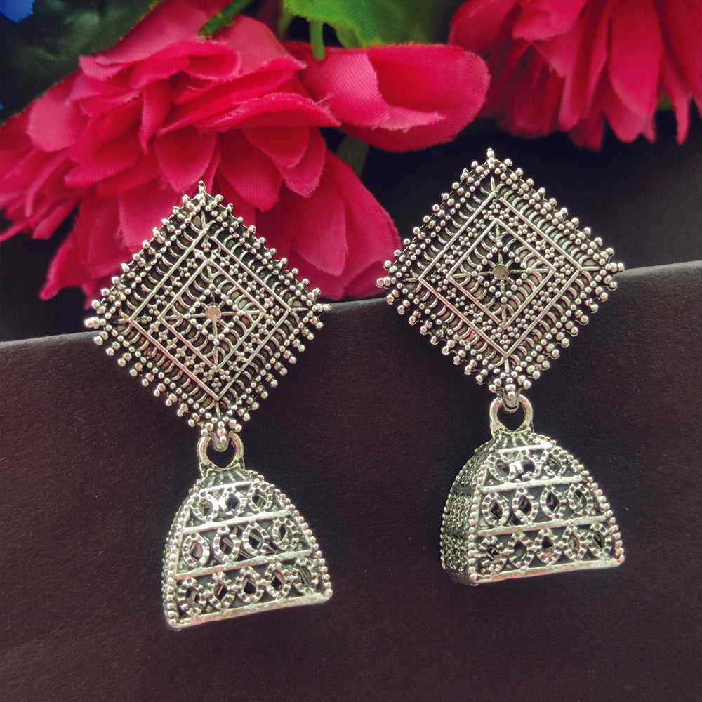 Jewelmaze Oxidised Plated Jhumki Earrings