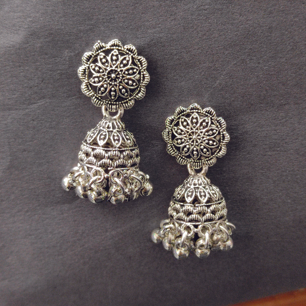 Jewelmaze Oxidised Plated Jhumki Earrings