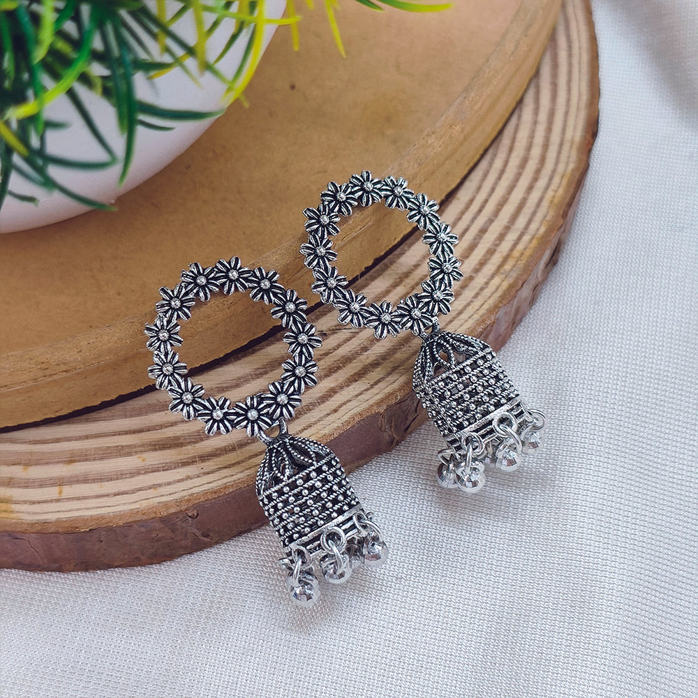 JewelMaze Oxidised Plated Jhumki Earrings - 1320016