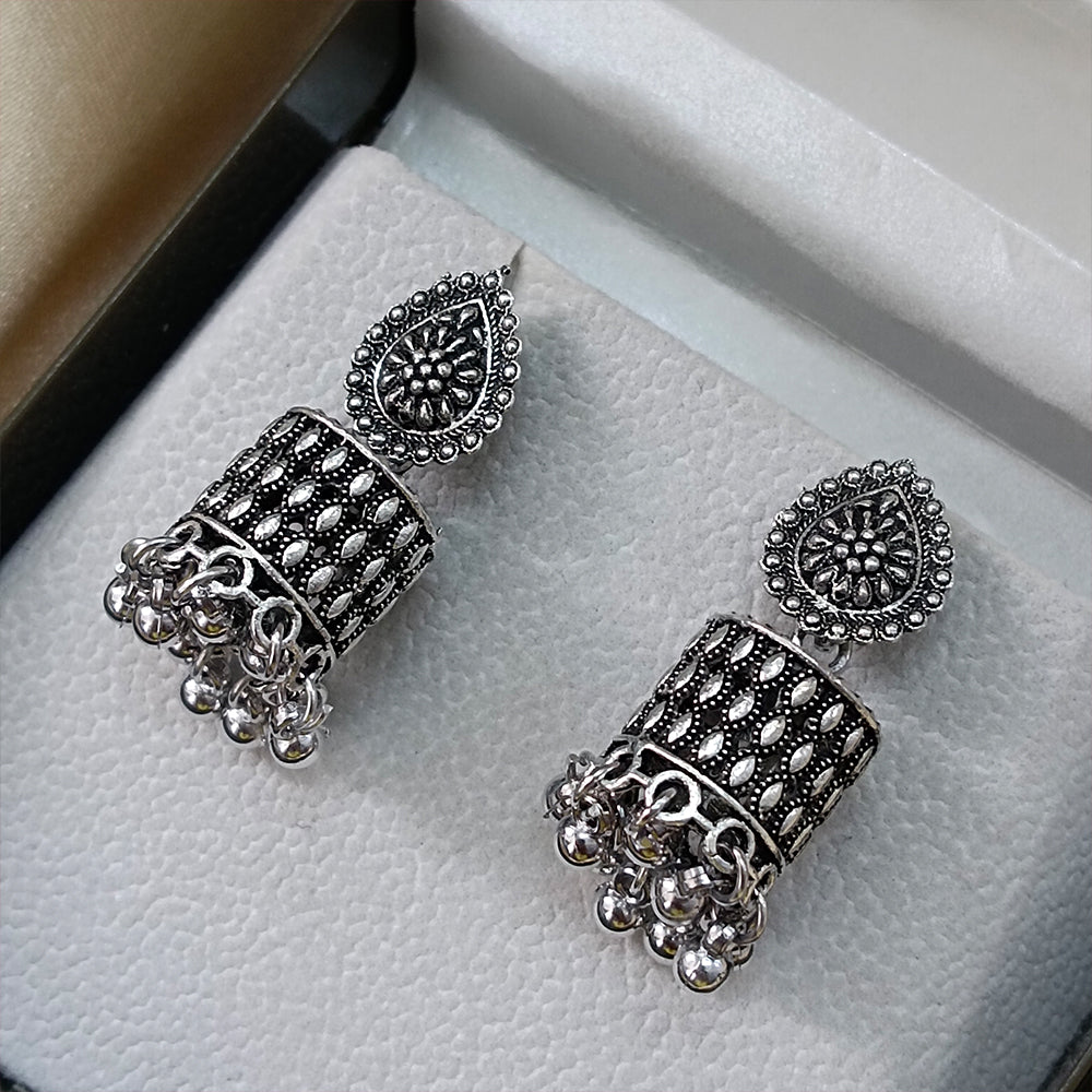 Jewelmaze Oxidised Plated Jhumki Earrings