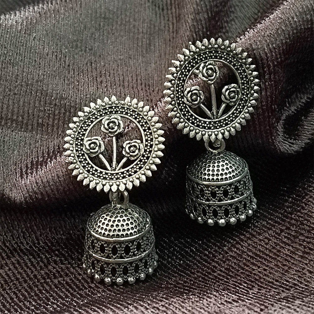 Jewelmaze Oxidised Plated Jhumki Earrings