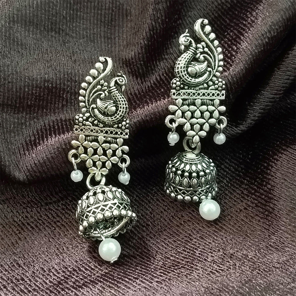 Jewelmaze Oxidised Plated Jhumki Earrings