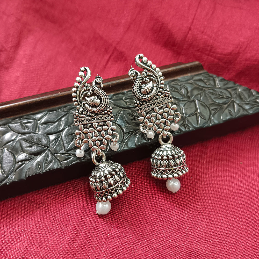 Jewelmaze Oxidised Plated Jhumki Earrings