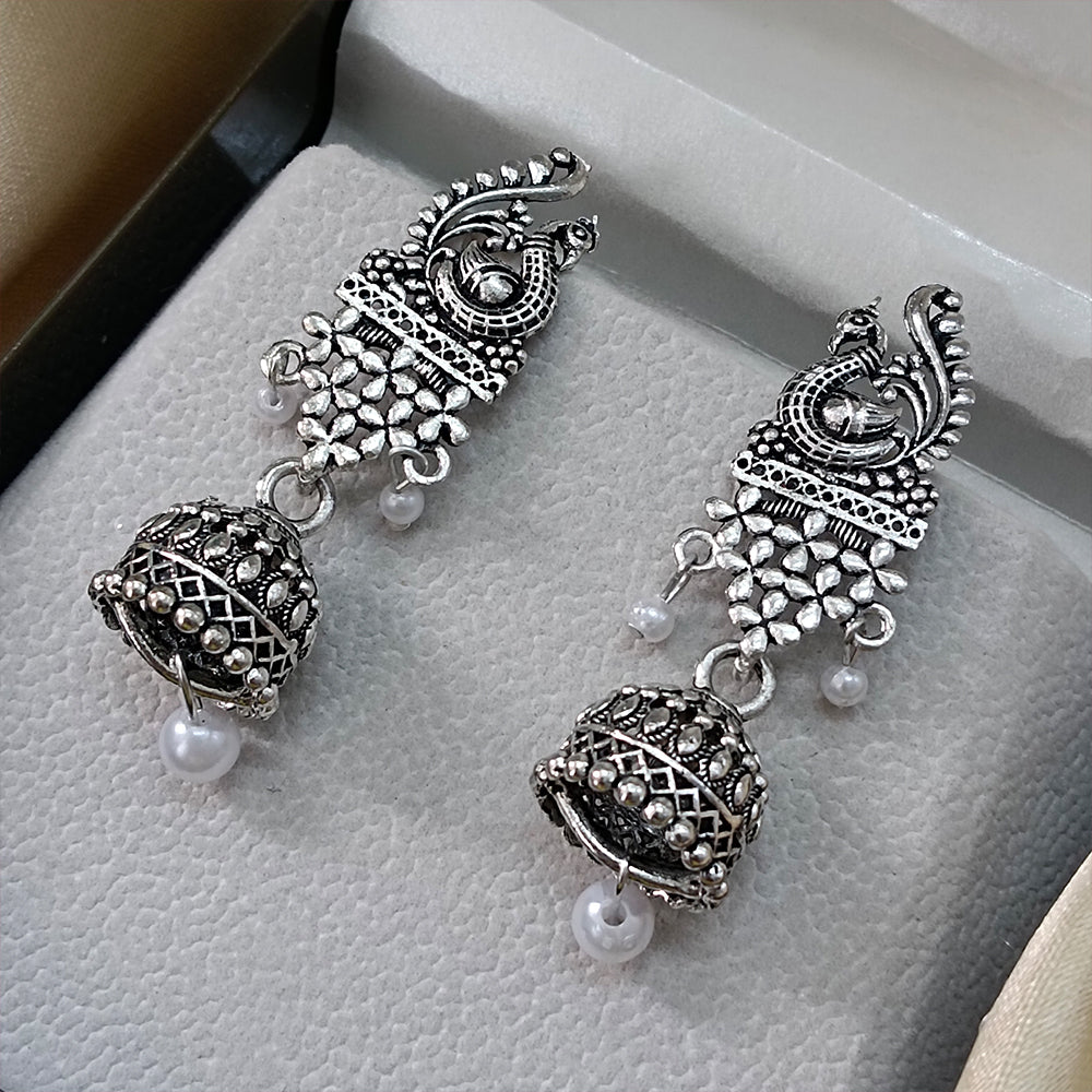 Jewelmaze Oxidised Plated Jhumki Earrings
