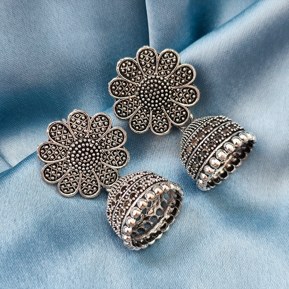 Jewelmaze Oxidised Plated Jhumki Earrings