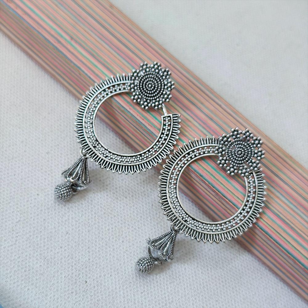 Jewelmaze Oxidised Plated Jhumki Earrings