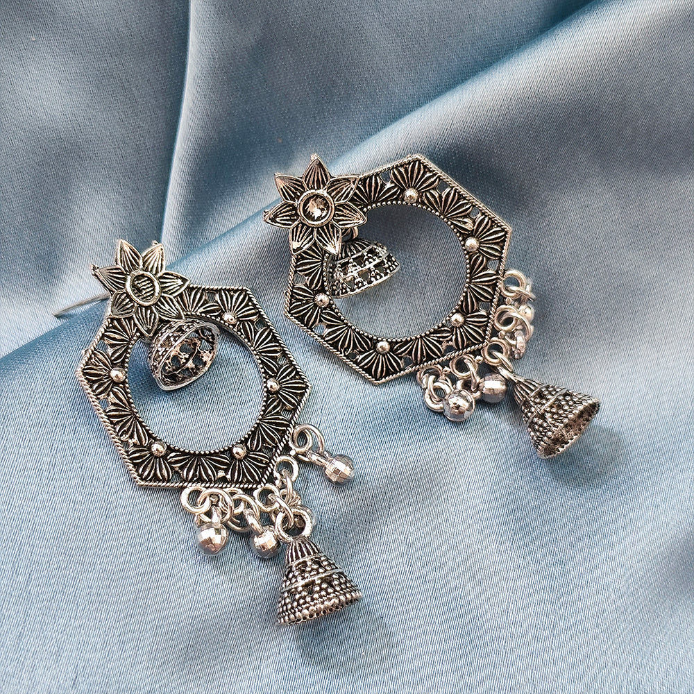 Jewelmaze Oxidised Plated Jhumki Earrings