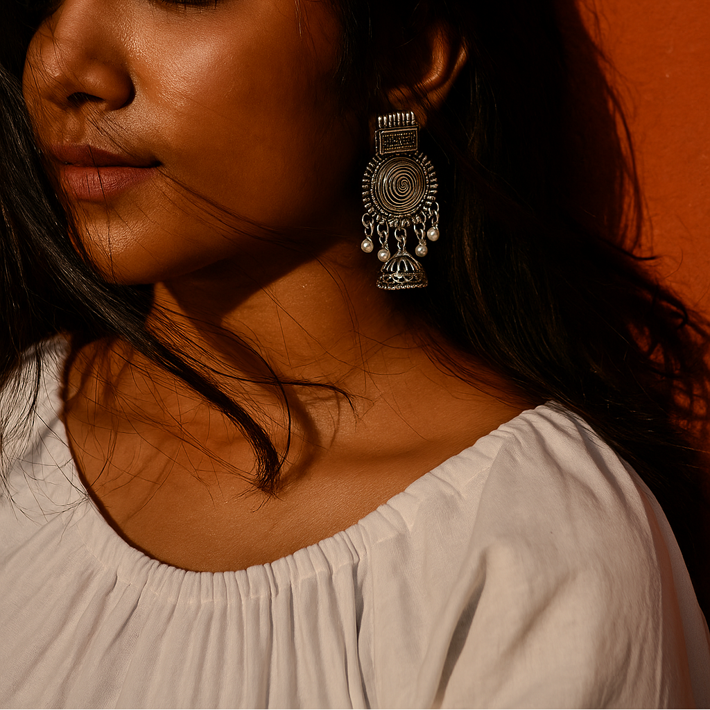 Jewelmaze Oxidised Plated Jhumki Earrings