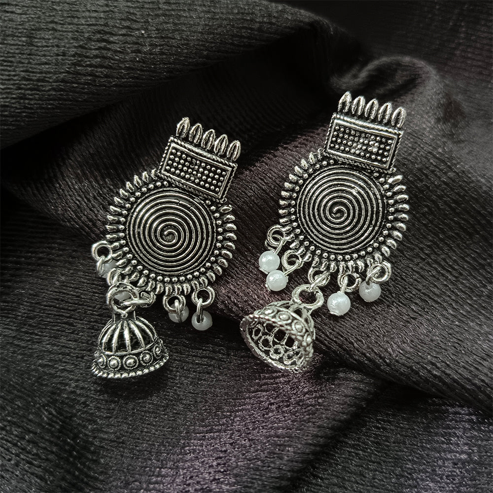 Jewelmaze Oxidised Plated Jhumki Earrings