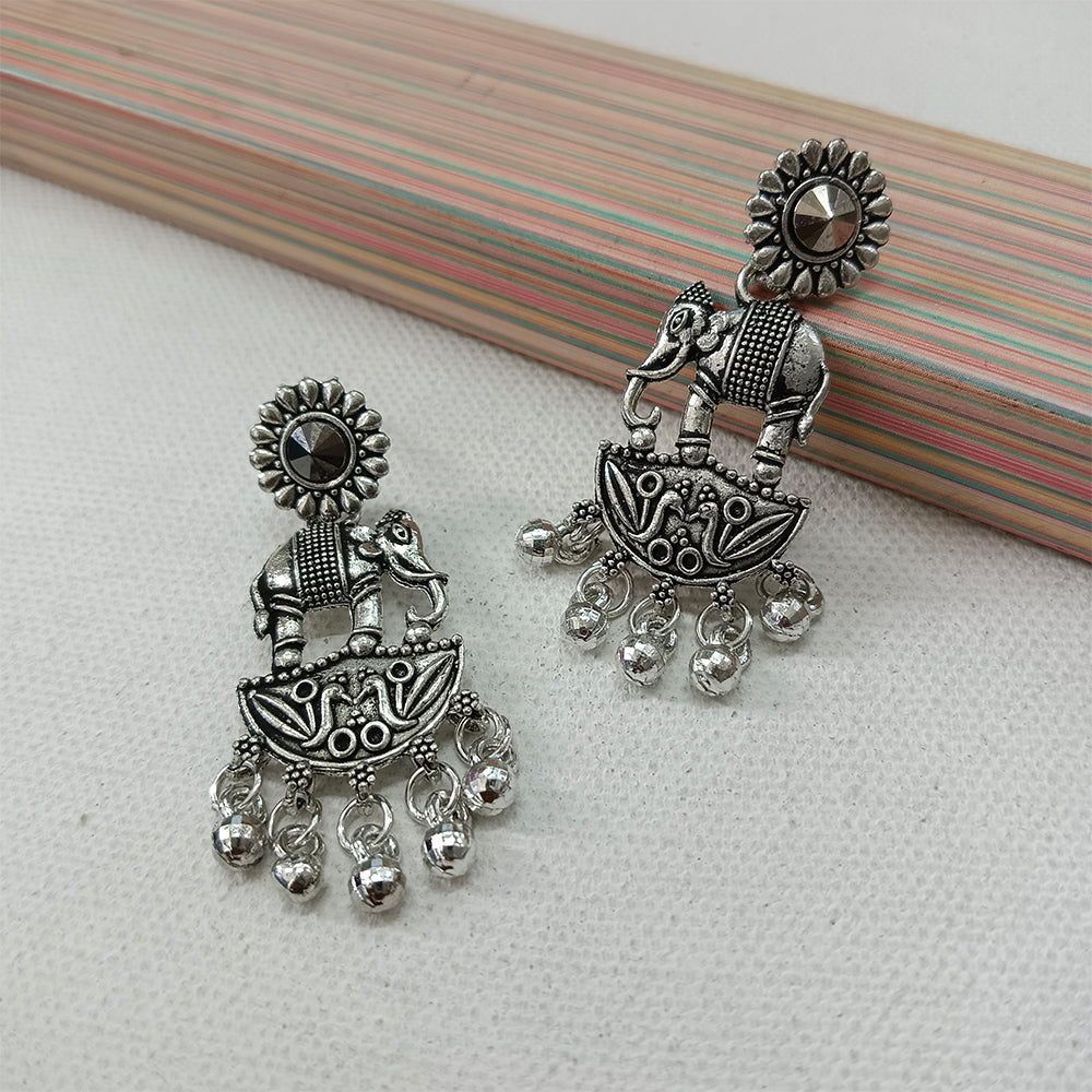 Jewelmaze Oxidised Plated Jhumki Earrings