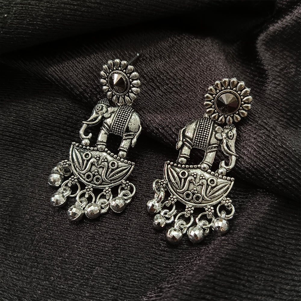 Jewelmaze Oxidised Plated Jhumki Earrings