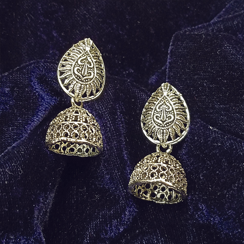 Jewelmaze Oxidised Plated Jhumki Earrings