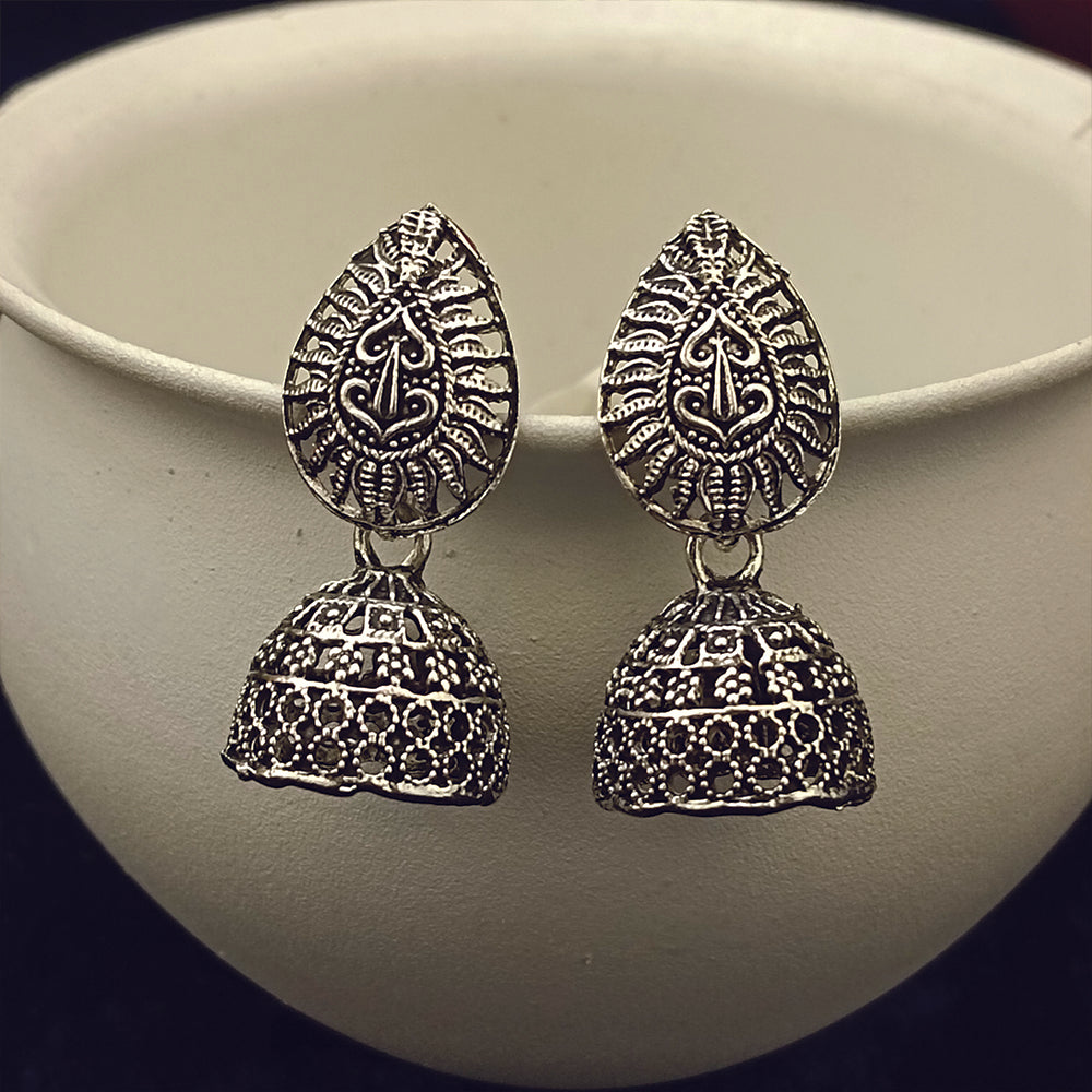 Jewelmaze Oxidised Plated Jhumki Earrings