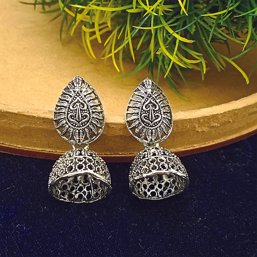 Jewelmaze Oxidised Plated Jhumki Earrings