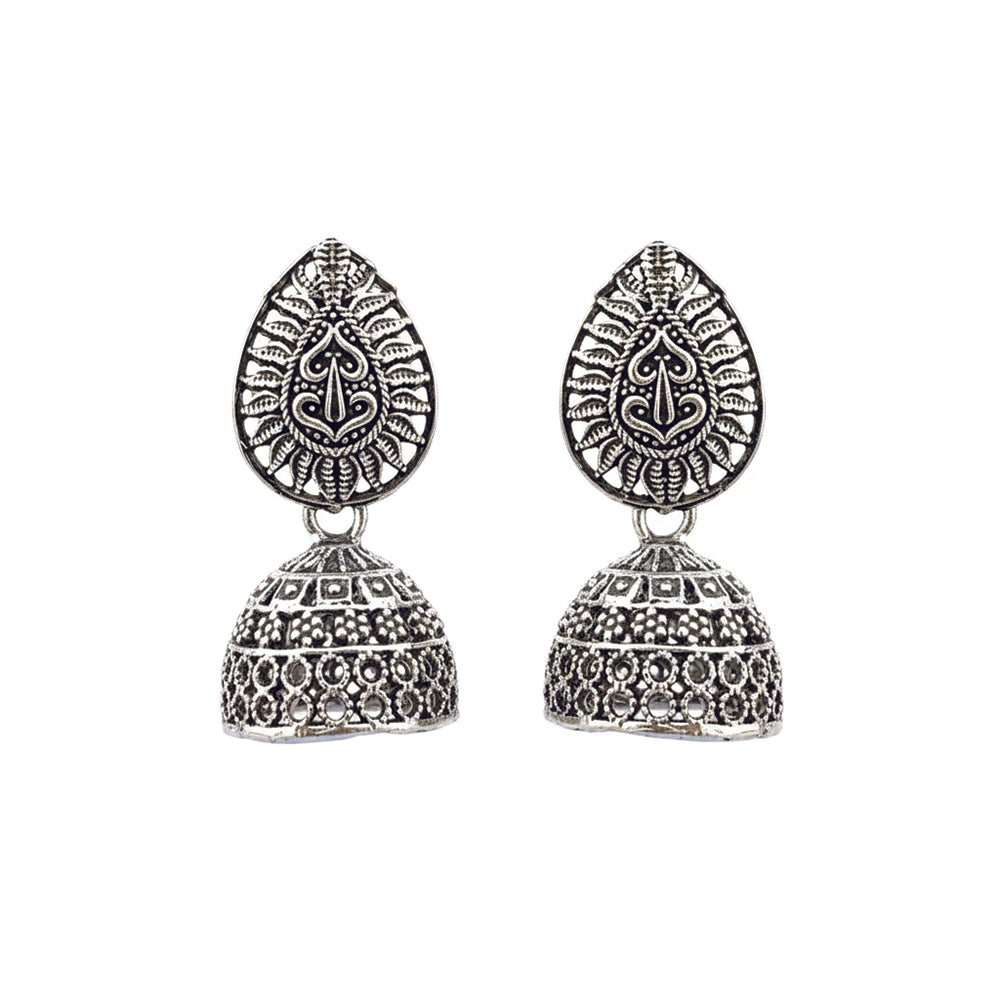 Jewelmaze Oxidised Plated Jhumki Earrings