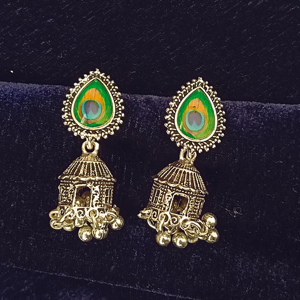 Jewelmaze Oxidised Plated Peacock Jhumki Earrings
