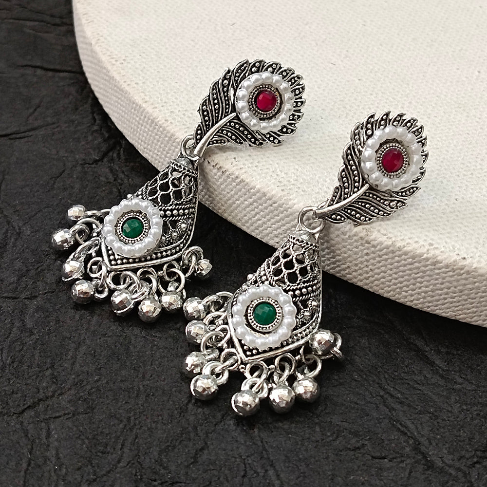 JewelMaze Oxidised Plated Peacock Feather InspiredEarrings