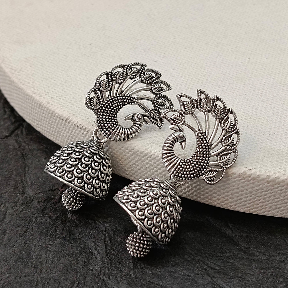 JewelMaze Oxidised Plated Peacock Design Earrings