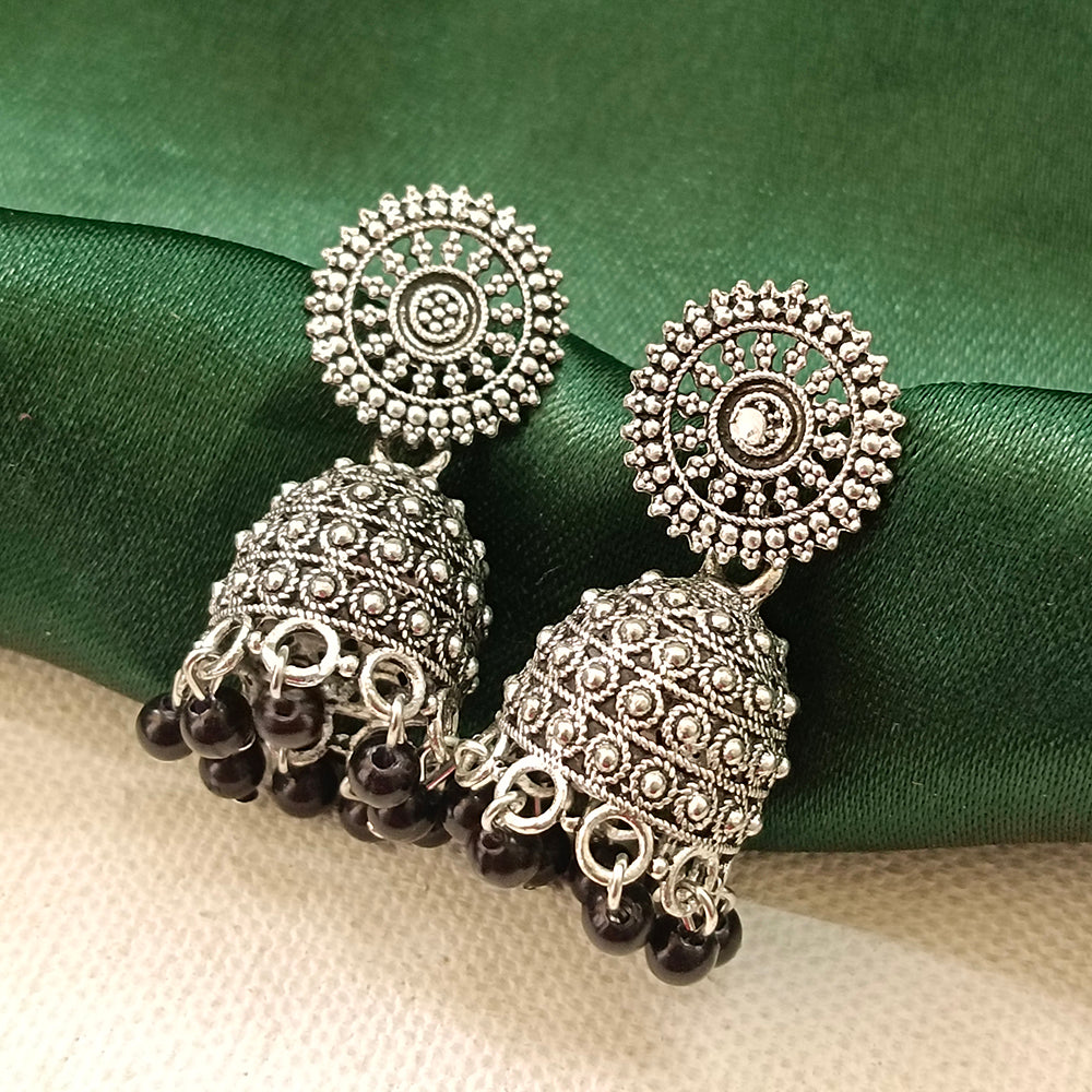 JewelMaze Oxidised Plated Round Shape Jhumki Earrings