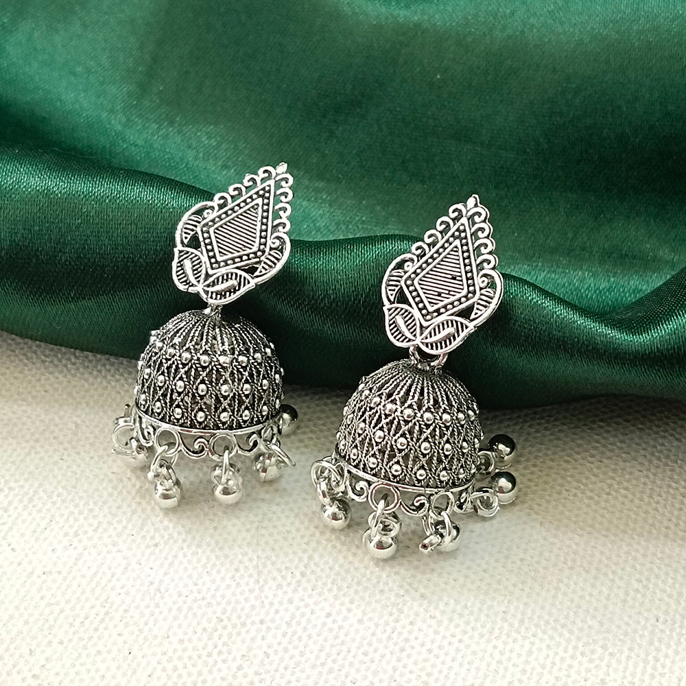 JewelMaze Oxidised Plated Triange Shape Jhumki Earrings
