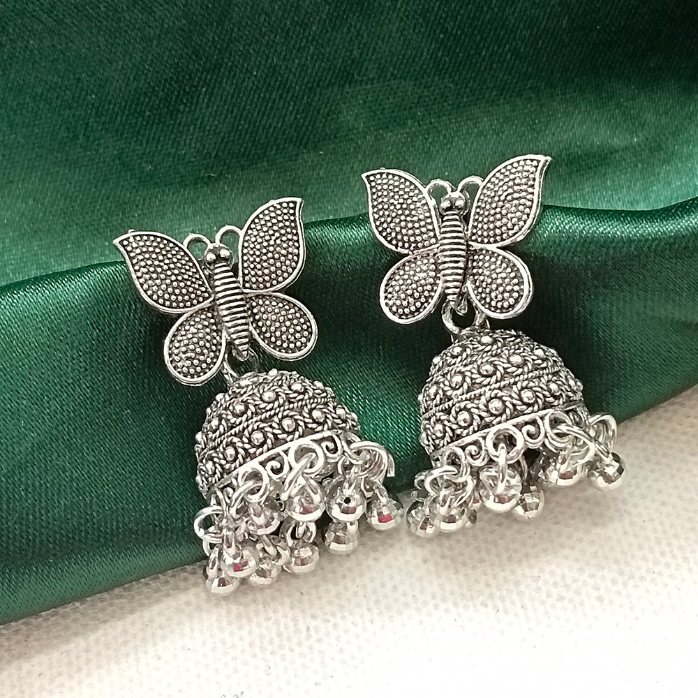 JewelMaze Oxidised Plated Butterfly Jhumki Earrings