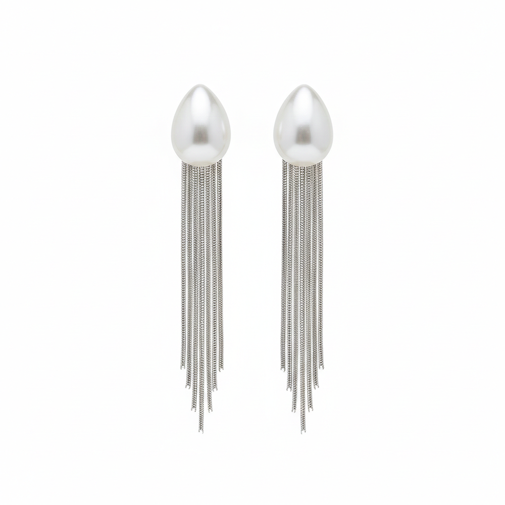 JewelMaze Luxe Pearl Drop Elegant Long Party Wear Earrings for Women