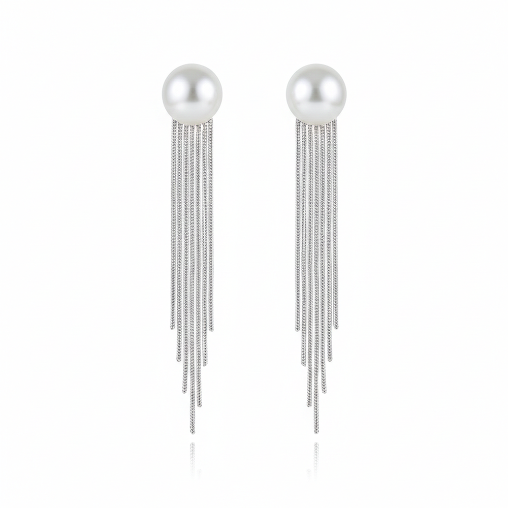 JewelMaze Luxe Round Pearl Classic Long Party Wear Earrings