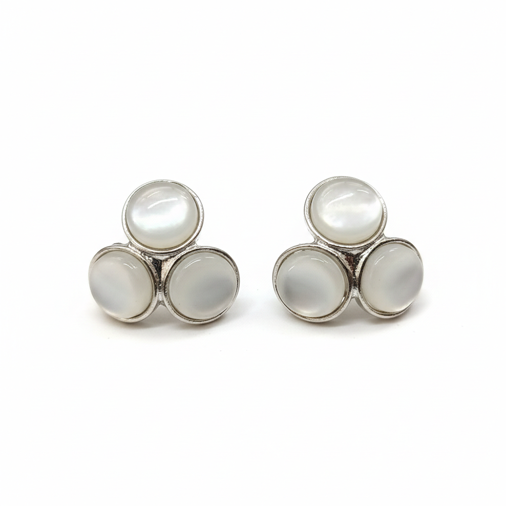 JewelMaze Triple Monalisa White Stone Stud Earrings