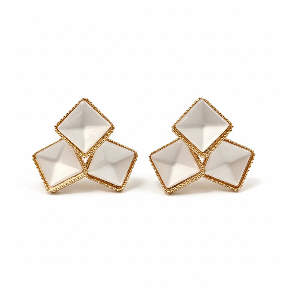 JewelMaze Gold Plated Monalisa White Stone Square Stud Earrings