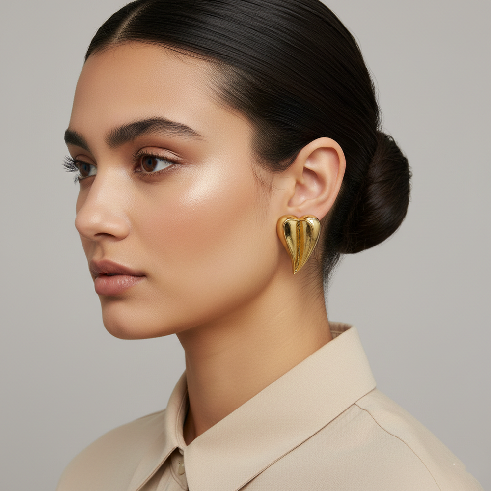 JewelMaze Anti-Tarnish Gold Heart Stud Earrings for Women