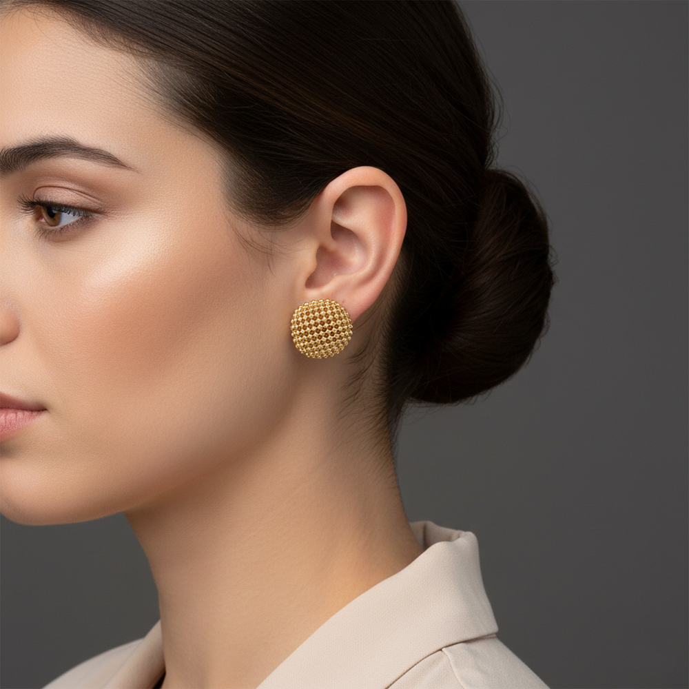 JewelMaze Elegant Anti-Tarnish Gold Ball Stud Earrings for Women