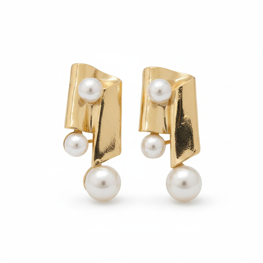 JewelMaze Anti-Tarnish Gold Pearl Drop Earrings for Women