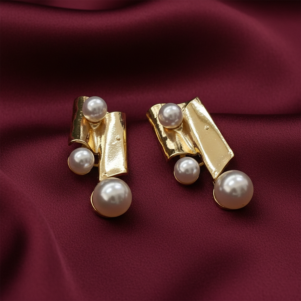 JewelMaze Anti-Tarnish Gold Pearl Drop Earrings for Women