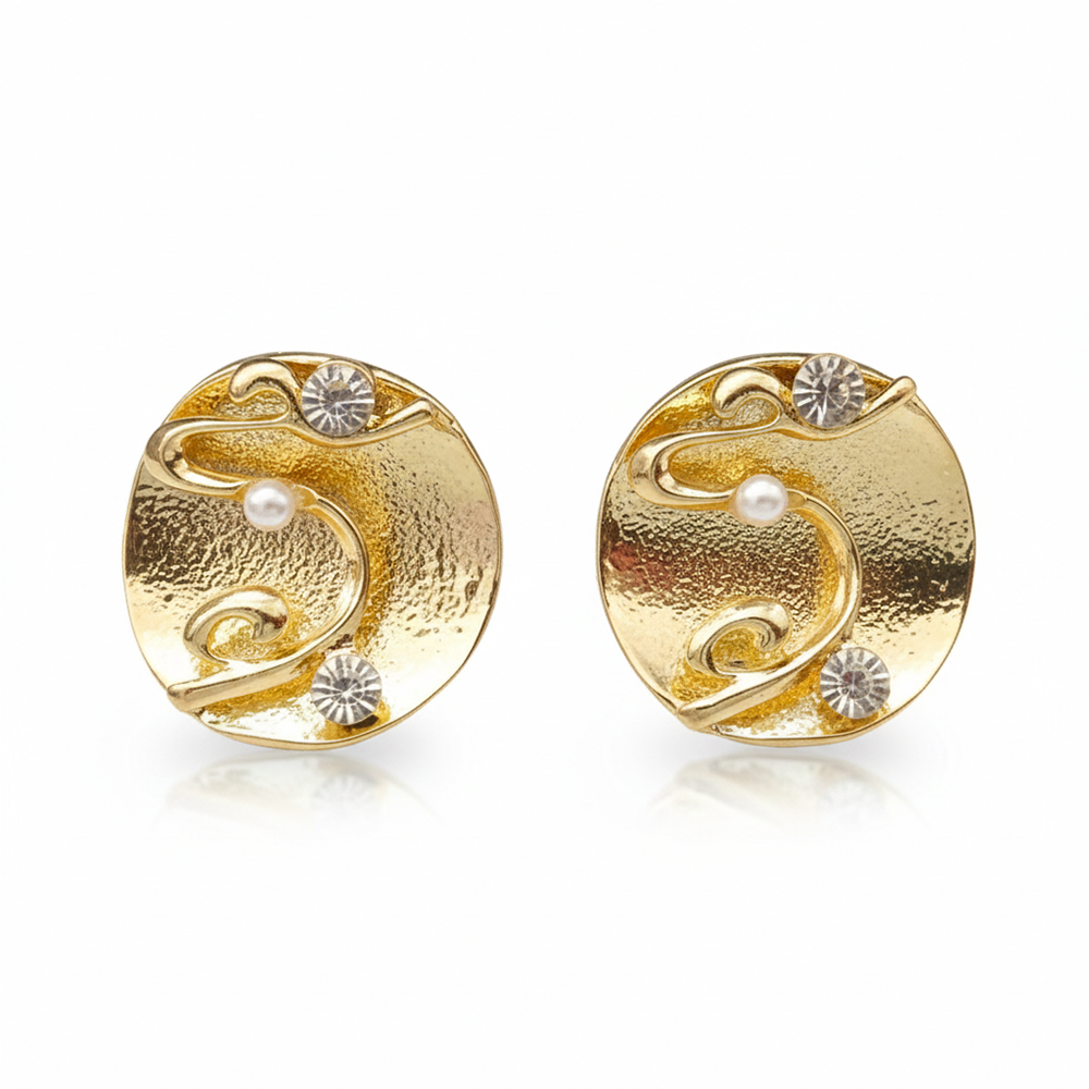 JewelMaze Anti-Tarnish Gold Round Stud Earrings for Women