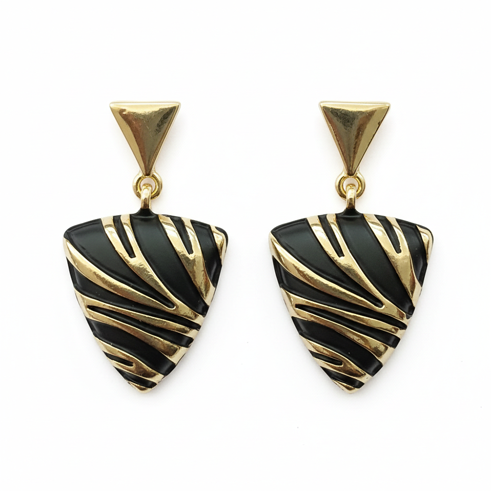 JewelMaze Elegant Black Enamel Statement Anti Tarnish Dangler Earrings