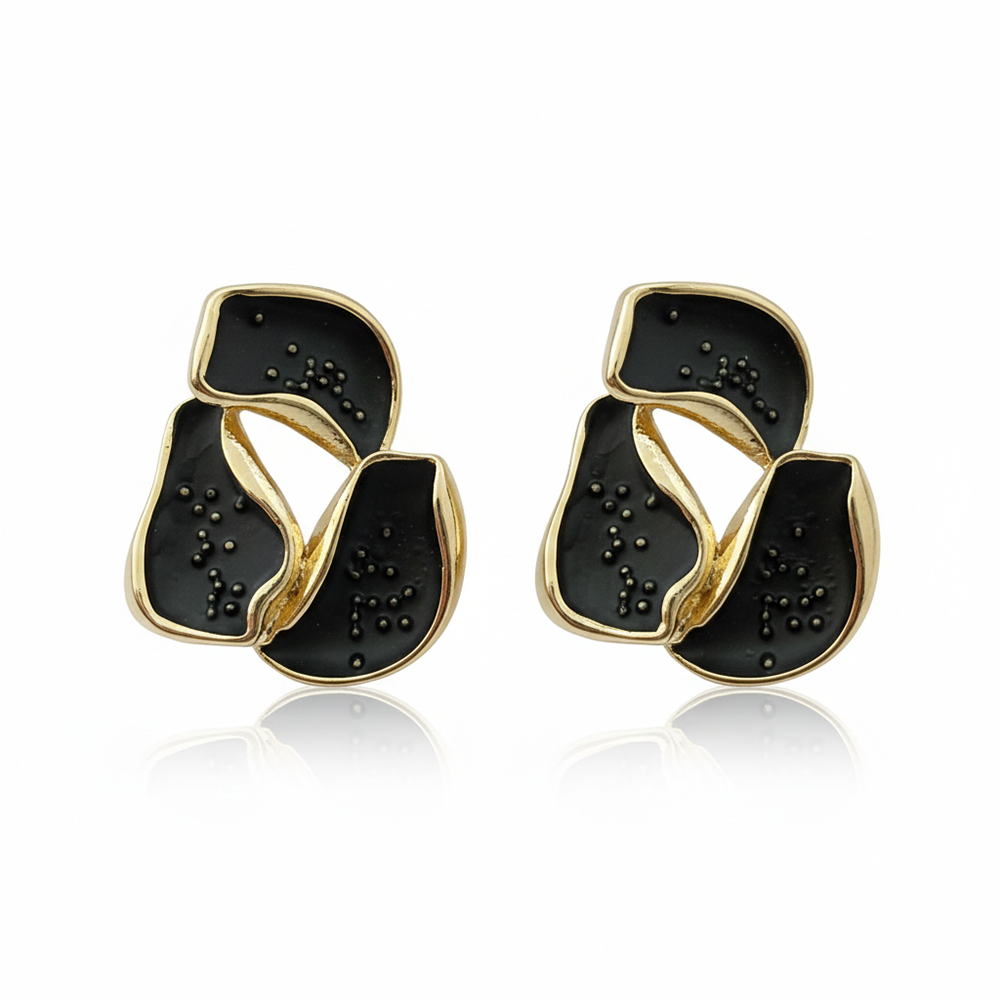 JewelMaze Modern Black Textured Gold Accent Anti Tarnish Earrings