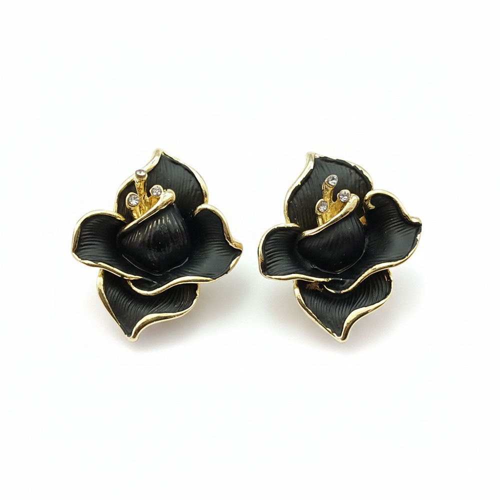 JewelMaze Luxe Black & Gold Abstract Anti Tarnish Stud Earrings