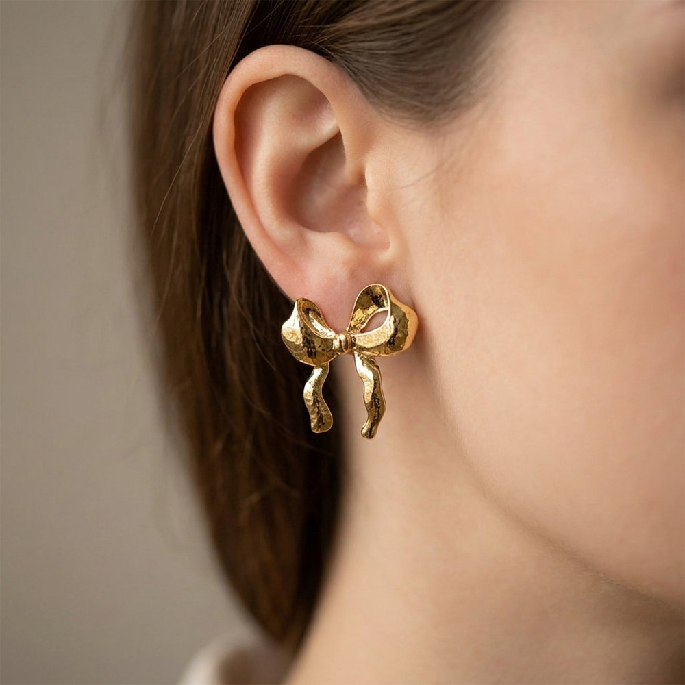 JewelMaze Trendy Anti Tarnish Ribbon Bow Earrings for Women