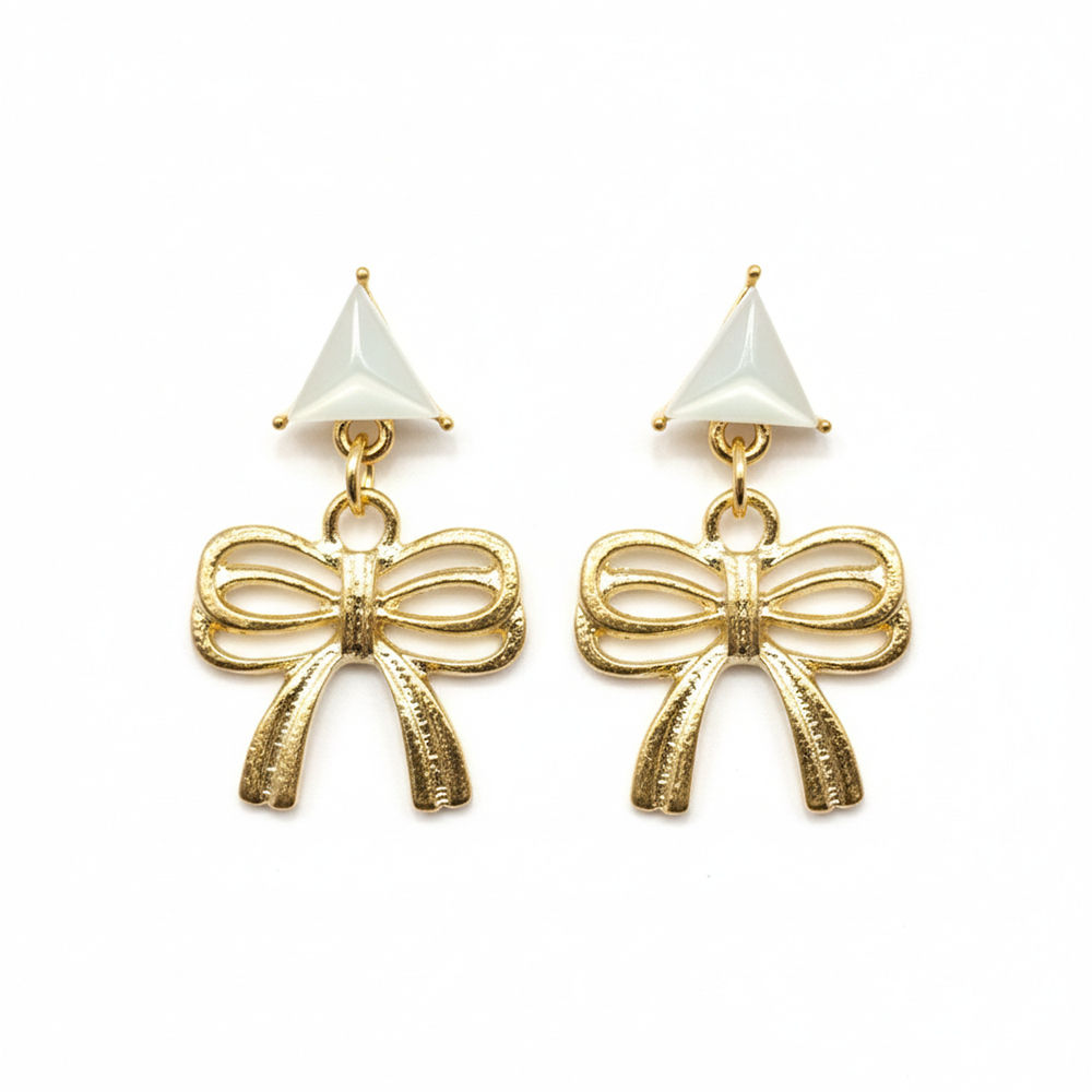 JewelMaze Aesthetic Bow Drop Earrings with Polished Finish