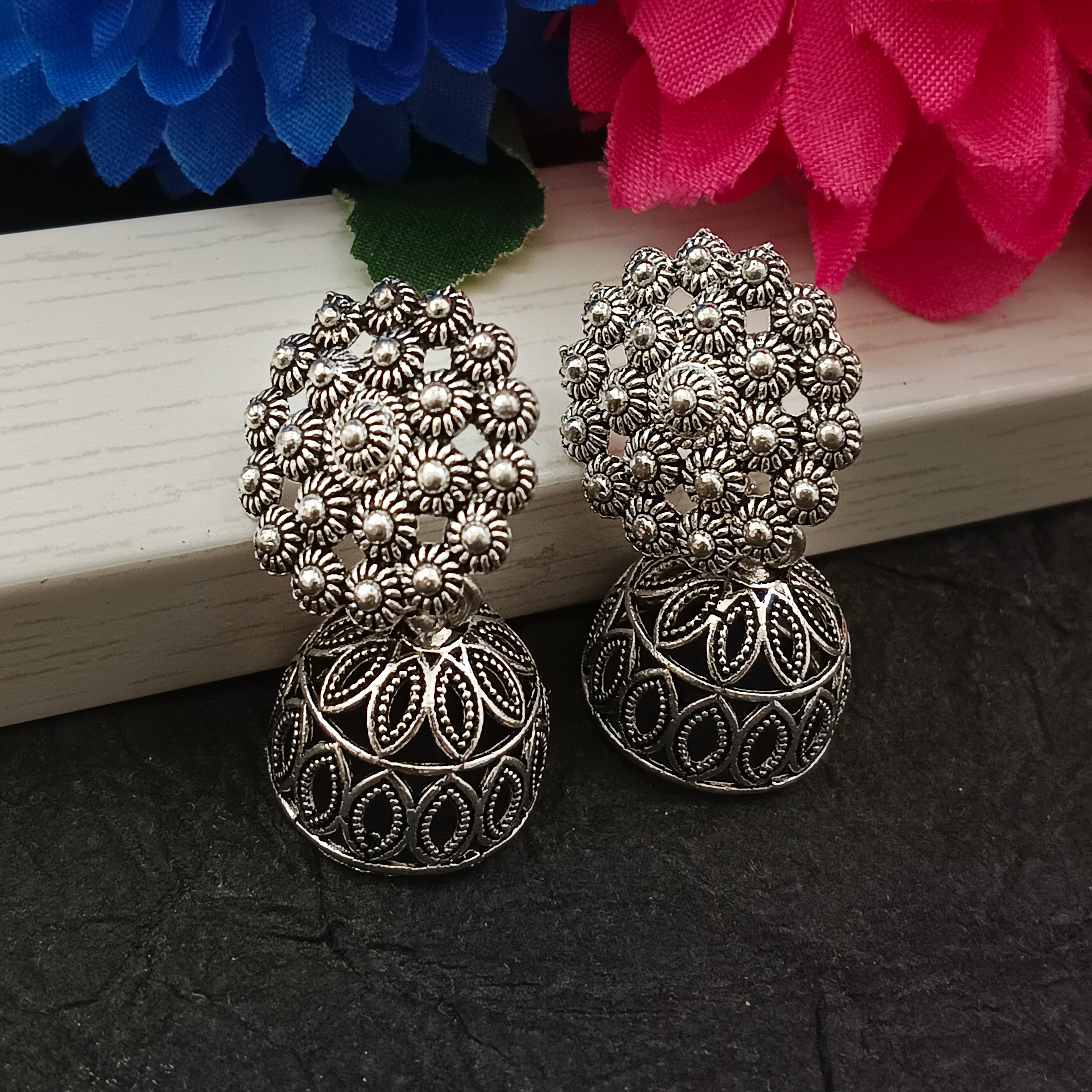 JewelMaze Oxidised Plated Trendy Jhumki Earrings