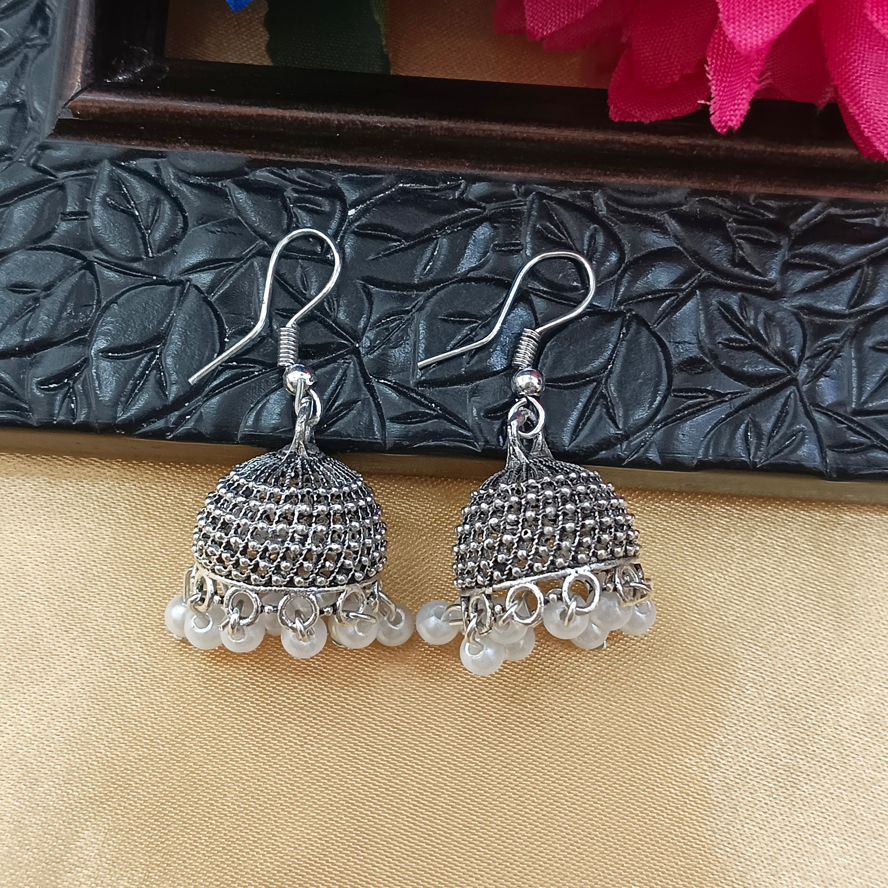 JewelMaze Oxidised Plated  Jhumki Earrings