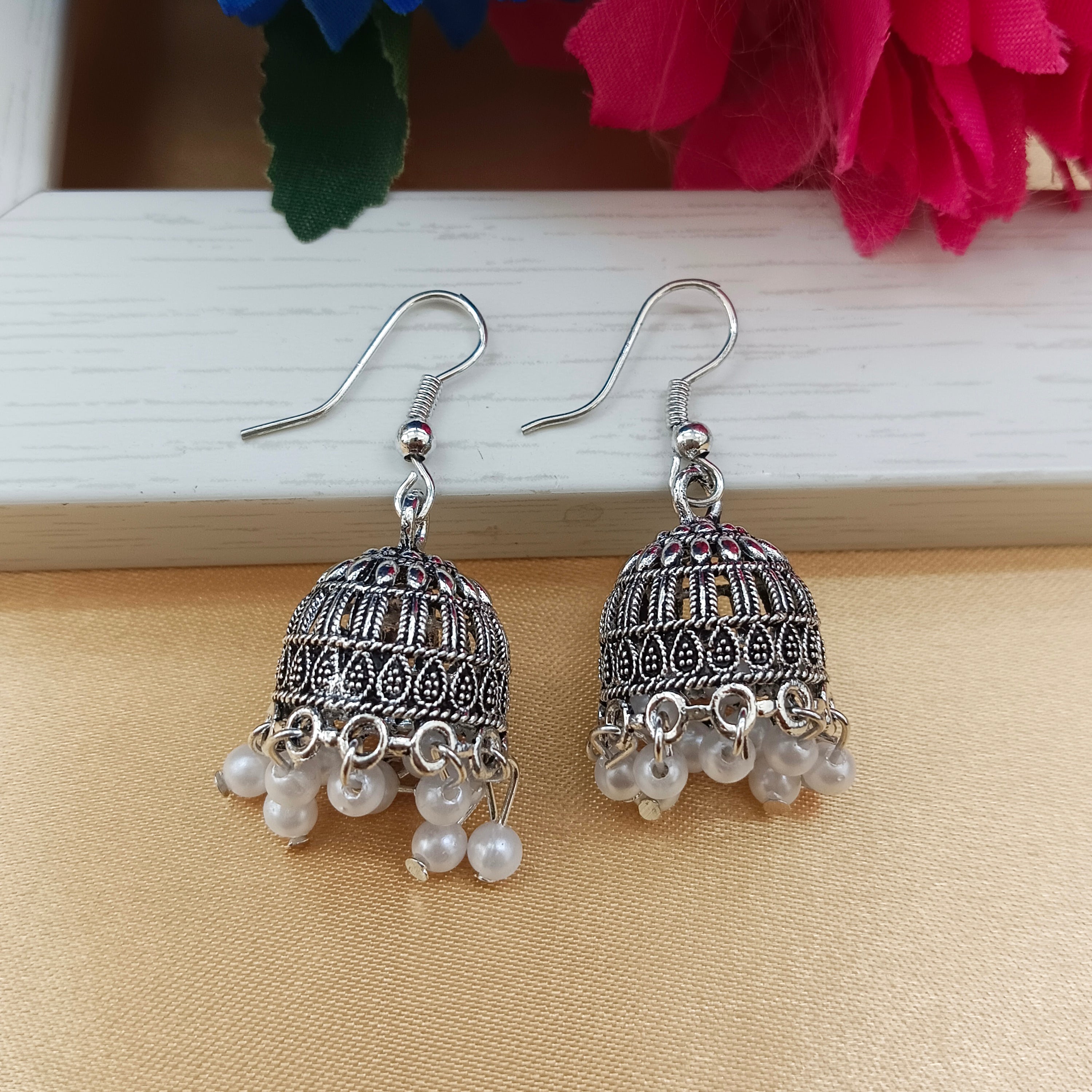 JewelMaze Oxidised Plated  Jhumki Earrings