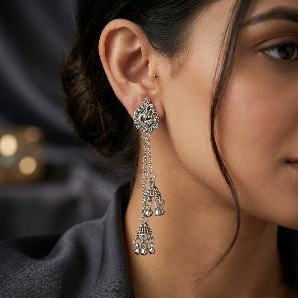 JewelMaze Oxidised Plated Kashmiri Style Earrings