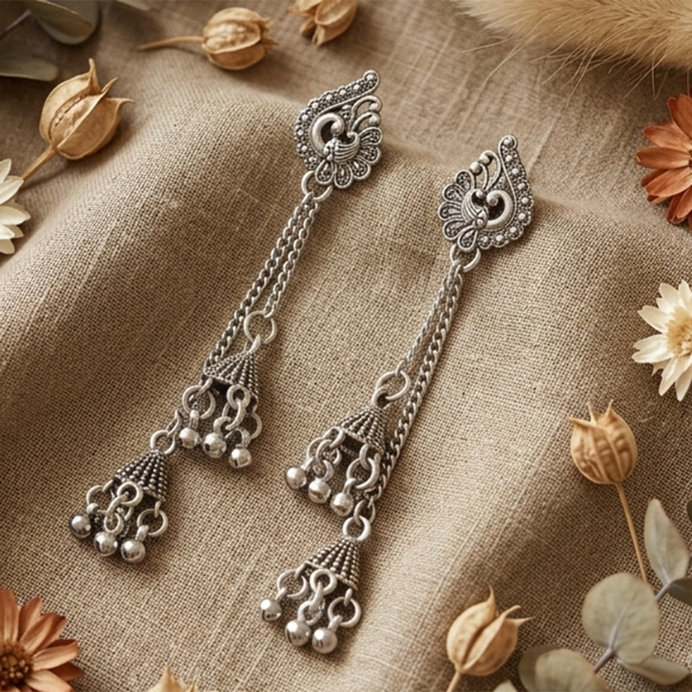 JewelMaze Oxidised Plated Kashmiri Style Earrings