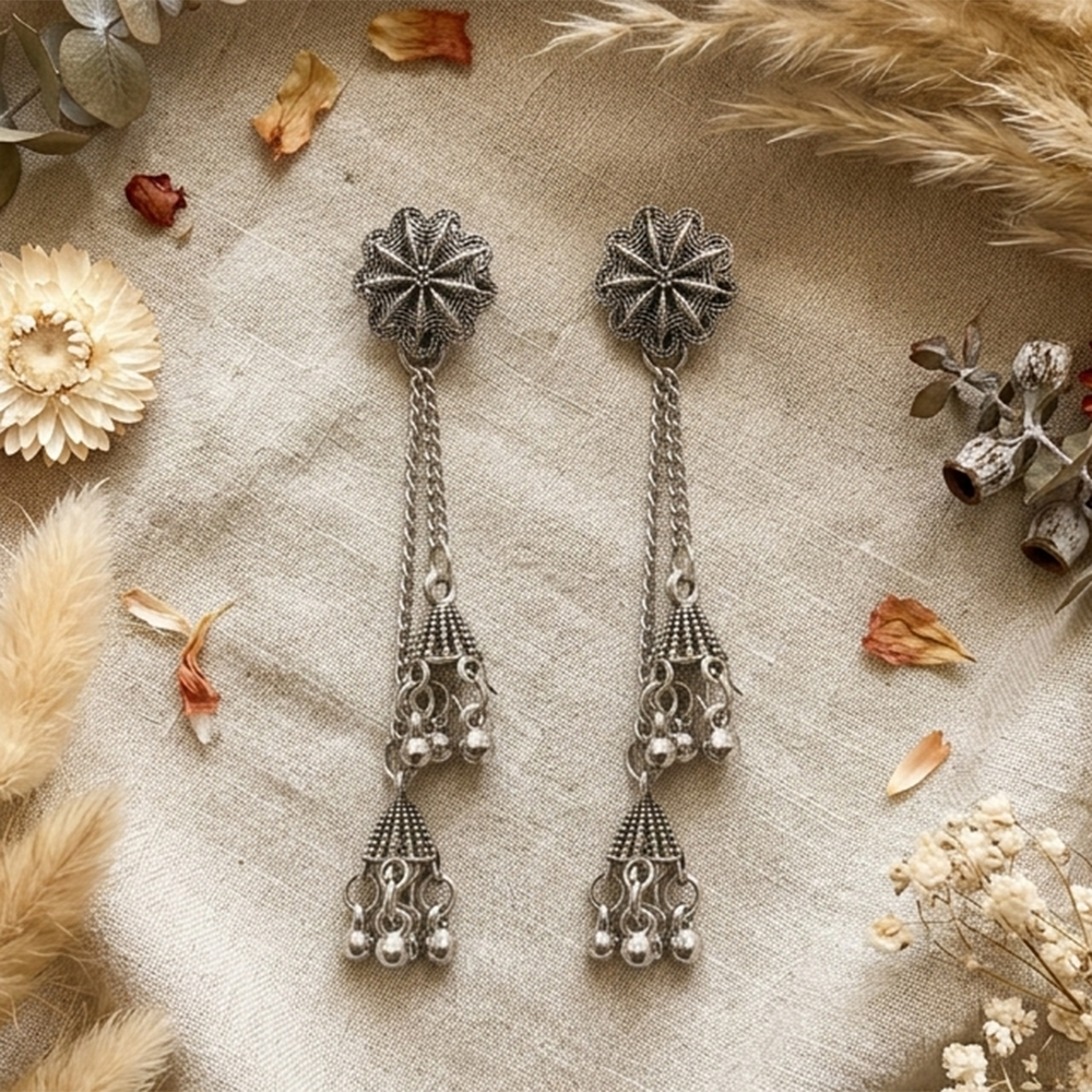 JewelMaze Oxidised Plated Kashmiri Style Earrings